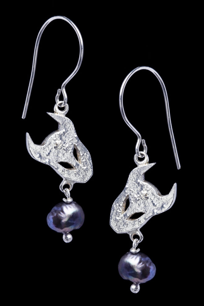 Demon Earrings in Silver with Pearls