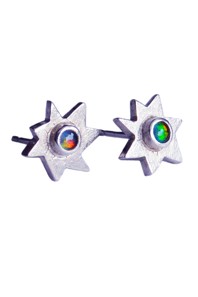 Star Stud Earrings with Opals