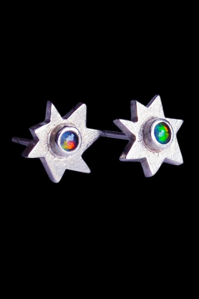 Star Stud Earrings with Opals