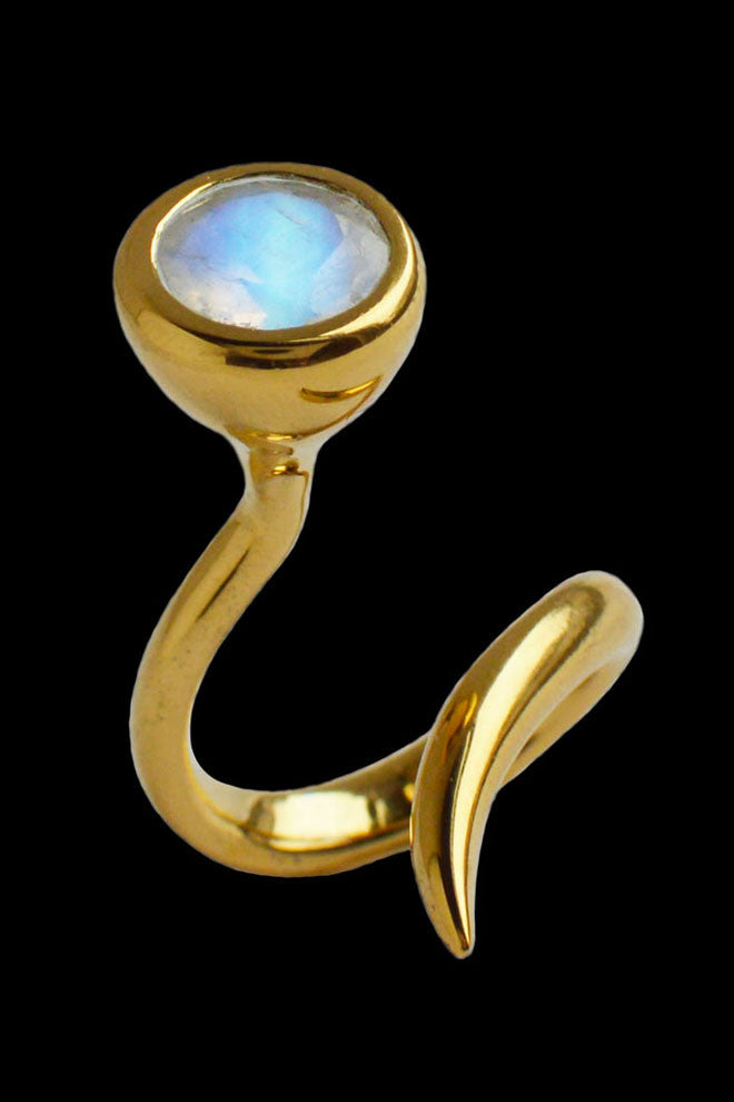 Dixie Cobra ring in gold vermeil with rainbow moonstone by Annika Burman