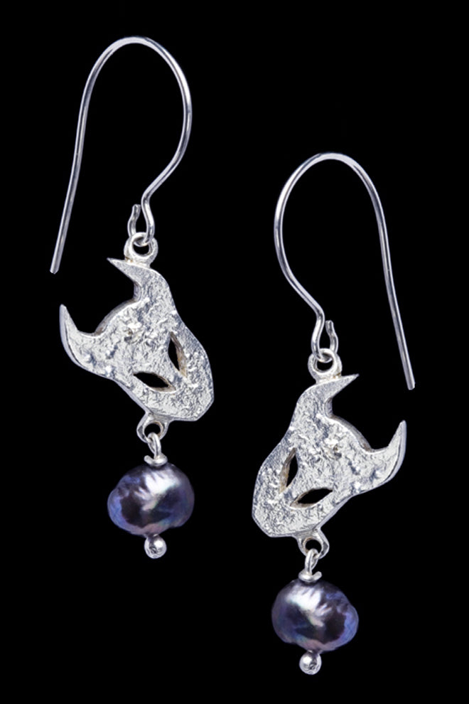 Demon Earrings In Silver With Pearls