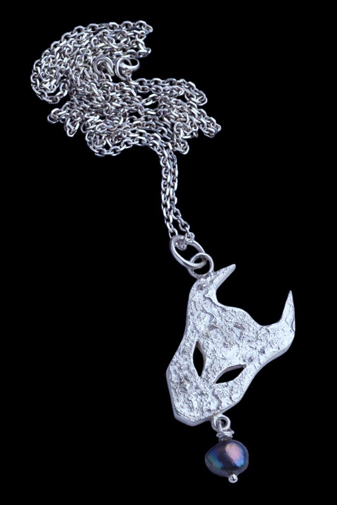 Large Demon Pendant in Silver with Pearl