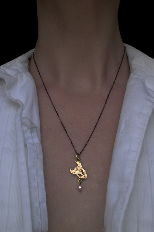 Small Demon Pendant  In Gold Vermeil With Pearl