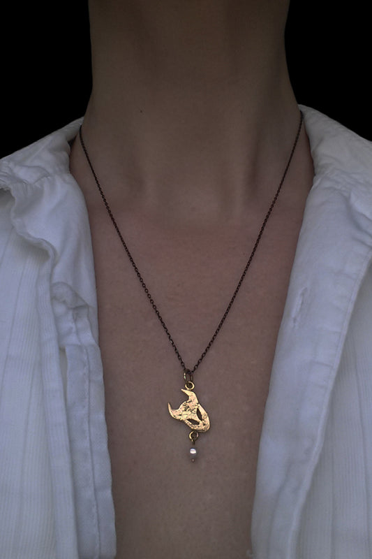 Small Demon Pendant  in Gold Vermeil with Pearl