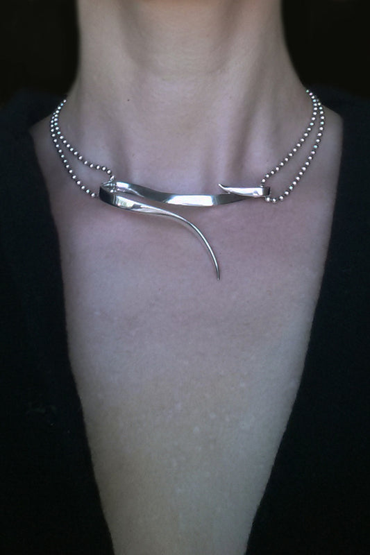 Large Hook Necklace in Silver