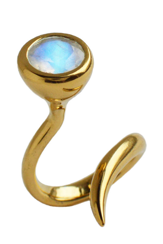 Dixie Cobra ring in gold vermeil with rainbow moonstone by Annika Burman