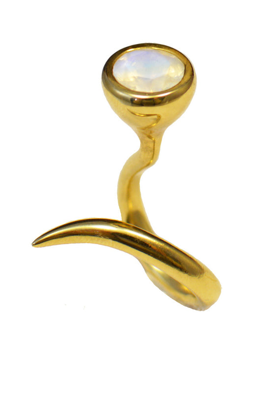 Dixie Cobra ring in gold vermeil with rainbow moonstone by Annika Burman