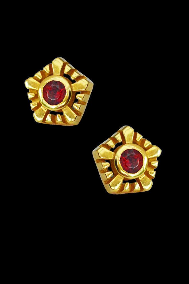 Helia stud earrings in gold vermeil with garnets by Annika Burman