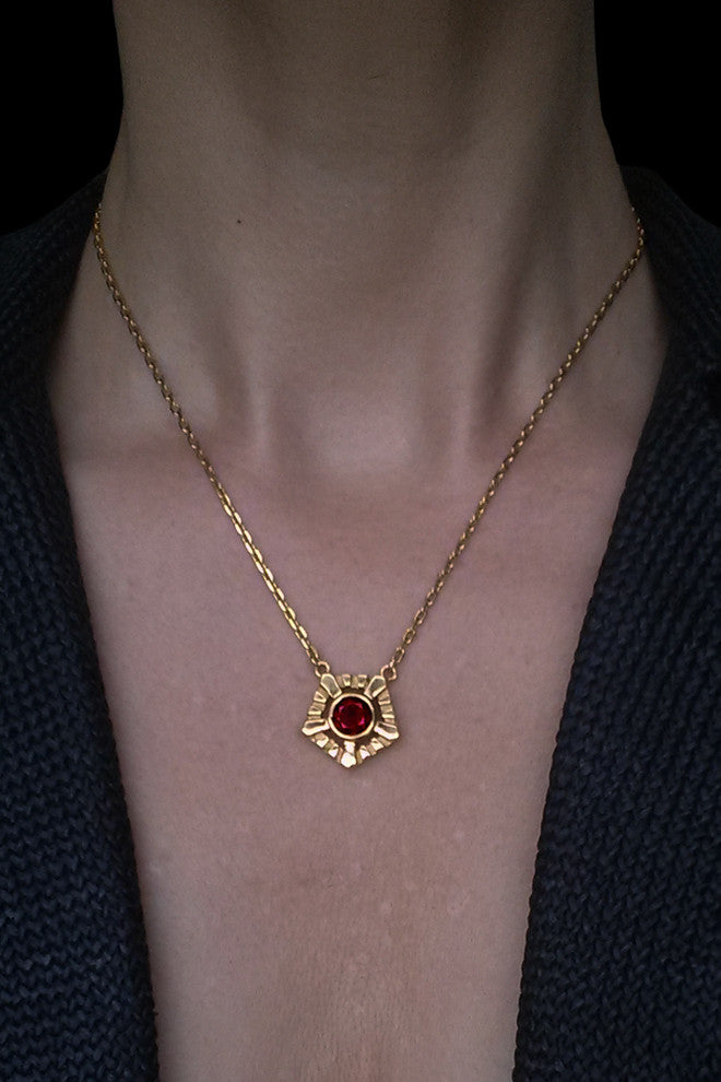 Large Helia necklace in gold vermeil with garnet by Annika Burman