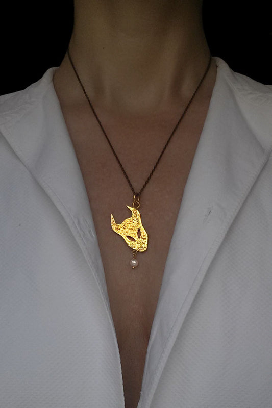 Large Demon pendant necklace in gold vermeil with pearl by Annika Burman