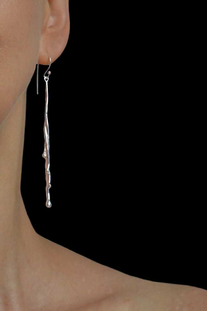 Long Rain silver earrings by Annika Burman
