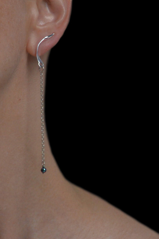 Long Winged silver earrings with pearls by Annika Burman