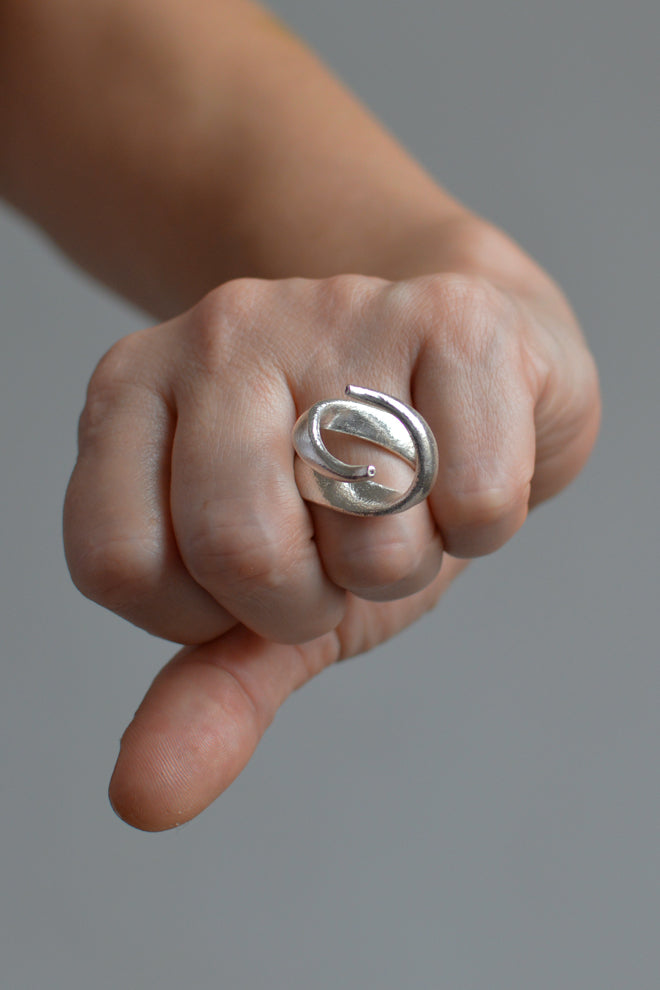 Twisted Ninja silver ring with diamonds by Annika Burman 